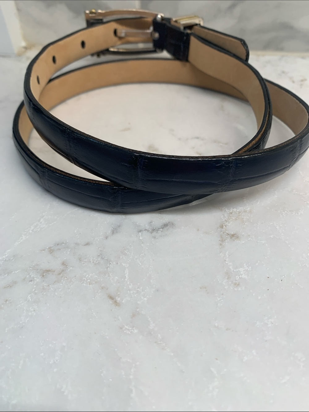 Brighton Black Croc Skinny Leather Belt 2 Tone Buckle Size S 28 - Picture 4 of 4